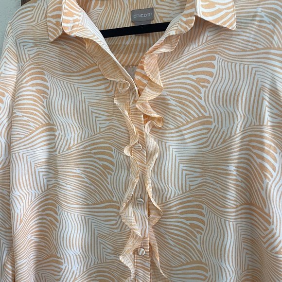 Chico’s Mini Ruffle Desert Zebra Peach Quartz Blouse Chico’s SZ 2 - Picture 2 of 7